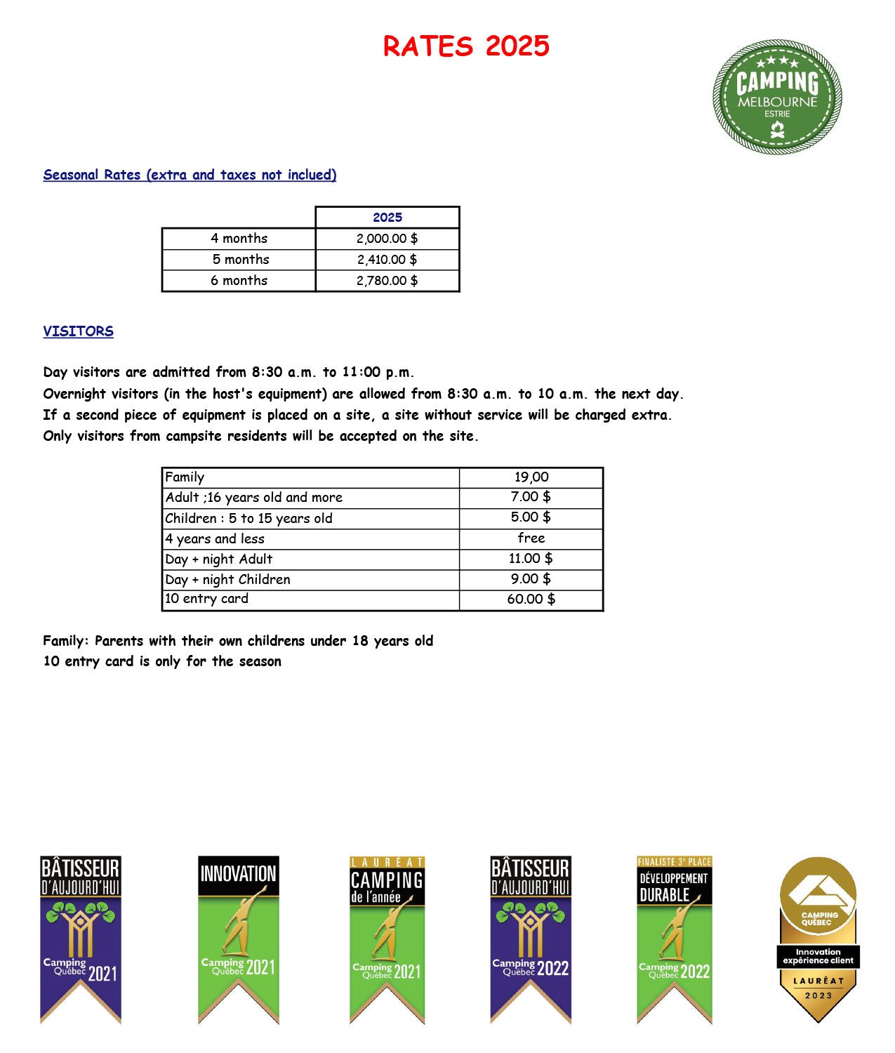 Tarifs 2025 anglais Tarifs 2025 anglais
